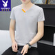 Playboy Summer New Men's Pure Cotton V Neck Half mandeve T-shirt Trendy Casual Small Letter Imprimer Collier de coeur de poulet Collier à manches courtes 691 Bleu et gris 2xl 135-150Jin [Jin est égal à 0,5 kg]