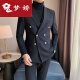 梦娇双排扣休闲西装外套男春秋高级英伦商务单西潮流修身男士西服套装 X829双排扣西装_大气黑 2XL_[高品质]