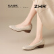 ZHR top layer cowhide women's shoes commuting leather shoes for women's shallow mouth thick heel single shoes workplace work shoes S689 beige 36