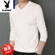 花花公子（PLAYBOY）莫代尔T恤男长袖V领春秋内衣休闲春装上衣冰丝夏季薄款低领打底衫 1506 V领藏青 M 165