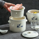 Household ceramic stew pot with lid, water-proof stew pot, crock pot, hotel restaurant special light luxury steaming pot soup bowl, plum blossom glaze medium flower paper 1 liter-Pangdundun