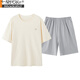 Modal pure cotton pajamas men's short-sleeved shorts summer thin 2025 new middle-aged and elderly dad large-size home clothing set 13601# light green pure cotton shorts 3XL [Suggested 160-180Jin [Jin equals 0.5 kg]]