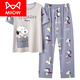 Cat Man (Miiow) Sommerpaar Pyjamas kurzärmelige Hosen reine Baumwollmänner Jugendhauskleidung für Mädchen koreanische Version Cartoon großer loser Anzug weiß kurzärmelige Hose-Q3519 Weiß Chinchilla M Frauen [80-100jin [Jin gleich 0,5 kg]]