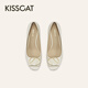 Kisscat Kissing Cat [Símbolo de elegancia] Tacón grueso Beloj de pescado 25 Sandalias nuevas y hermosas sandalias francesas Mujeres claras rosa blanco 36