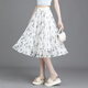 Waterside Clothes 2025 summer new floral skirt for women with small fresh short skirt with large swaying mesh printed A-line slim chiffon mid skirt 9906-5# One size (suggested 90-145Jin [Jin equals 0.5 kg])