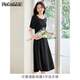 品彩（PinCai）连衣裙女法式赫本风高级黑色连衣裙a字短袖中长裙P52Q069