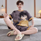 
Yalu pajamas men's summer pure cotton cartoon men's short-sleeved student plus fat plus size fat man can wear home clothing suit YX7029 crayon L men 100-135Jin [Jin equals 0.5 kg]