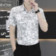 罗蒙夏季新款港风时尚潮流男士数码短袖衬衫印花薄款衬衣小众上衣 7029黑色 M  95-110斤