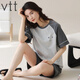VTT Pyon Pyjamas en coton Pure pour femmes en été shorts en coton pur Pure Shorts d'été Nouveaux jeunes femmes vêtements maison V Slevés courts: YZT9854 M