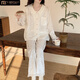 Modal gold velvet pajamas for women for women for autumn 2025 new long-sleeved trousers sweet princess style lace spring and autumn winter 9926-Turmeric M (recommended 80-100Jin [Jin equals 0.5 kg])