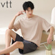 VTT纯棉短袖短裤男家居服套装夏季便携抗菌吸湿排汗可外穿 V短袖套装：OMM13601 L