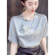 Unsichtbarer urban neuer chinesischer Stil Frauenkleidung Nachahmung Seide 2025 lässige Kurzärmer-T-Shirt-Top für Frauen im Sommer Nachahmung Mulberry Seidenhemd Bild Farbe 9854 m