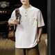 Kurzärärmelte Polo-Shirt Herren-amerikanischer Klassiker Retro Sommer Bambus Joint Cotton Lose Henry Neck Herren T-Shirt Herren Top NB319 White L Empfohlen 120-140jin [Jin ist 0,5 kg]
