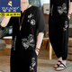 Specht Tang Anzug Herren Sommer Baumwollwäscheanzug Herren-Retro-Stil Chinesischer Stil Hanfu Casual Leinen kurzärmelig T-Shirt gegen Trend T32 Dunkelgrau [T-Shirt + neun geschnittene Hose] dünne 2xl