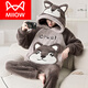 Catman (MiiOW) coral velvet pajamas for men autumn and winter style plus velvet thickened teenagers big children large size winter home clothing set XQ 9921 Roaring Bear XL Yes x men's style (suitable for height of about 175cm