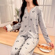 S.SOFEA long-sleeved V-neck pajamas for women two-piece set for students in spring and autumn home clothes for sweet and casual outside. Three-piece set WX13803 black (with chest pad) 170 M (80-100Jin [Jin equals 0.5 kg])