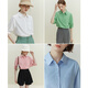 Fan Silan French temperament five-point sleeve top for women's summer polo collar age-reducing half-sleeved commuting shirt 12159 Glacier Blue. S