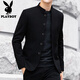Playboy haut de gamme Zhongshan Suit Young Men New Chinese Style Men Republic of China Stand Collar Suit Veste Men's Suit Marge Taille Tendance Zhongshan Suit Black Shirt 3xl 170-190Jin [Jin est égal à 0,5 kg]