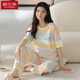 Langsha 2025 pijama para mujeres en primavera y verano algodón puro pantalones de manga corta delgada coreana lindo arco iris contrastante de color de ropa para el hogar
