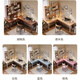 Huixun solid wood corner desk bookshelf bookcase integrated table small apartment home L-shaped computer table double corner study table walnut color #desk 140cm*60cm*75cm auxiliary seat length 120cm