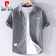 皮尔卡丹（pierre cardin）夏季男士翻领短袖t恤棉质T宽松衬衫领上衣服带领条纹体恤文艺男装 9721白色 M