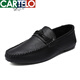 CARTELO bean shoes for men 2025 spring new genuine leather trendy shoes for men breathable one-foot-sole casual leather shoes D826 black 39
