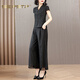 Xiadian Sutra Queen (SE.PSTP) Xiangyunsha Set Women's 2025 Summer New Style Temperament Slimming Belly Mom Wear Wide Legs Two-Piece Set Black 1416# 2XL [116-130Jin[Jin equals 0.5 kg]]