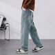 皮尔卡丹（PIERRE CARDIN）牛仔裤男2025新款美式复古潮流男裤直筒宽松紧腰阔腿休闲长裤子 浅蓝色 （1518） M