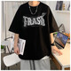 Kurzärärmelte T-Shirt Herren Lose großer runder Hals Trendy bedrucktes trendige Marke Vielseitig vielwichtiger Baumwoll-T-Shirt Top halbärzt