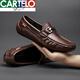CARTELO men's shoes hollow bean shoes men's 2025 summer new style breathable soft leather soft sole casual leather shoes 9905 black 39