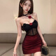 Pu Lian's erotic underwear sexy tempting hot girls perspective uniform small breasts look around battle robe 2025 new large-size pajamas hot roses [hip skirt + T-pants] one size [suggested 80-120Jin [Jin equals 0.5 kg]]
