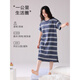 LangSha 2025 new nightgown with chest pad for women's summer short-sleeved large-size striped long dress 14110B L [No pilling and not fading]