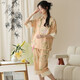 2025 new pajamas for women in summer short-sleeved suit for Chinese style knitted cotton cropped pants casual home clothes can be worn outside 9908 L [100-120Jin [Jin equals 0.5 kg]]