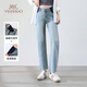 Britische 25-jährige neue Art der Mutterschaftshose schlanke Jeans schlanke gerade Hosen ohne Bauch tragen lässige Hosen Retro hellblau l
