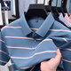 
Kangaroo (DaiShu) short-sleeved T-shirt for men 2025 summer trendy striped lapel half-sleeved business casual loose large-size top middle-aged AN15100 light sky blue 3XL