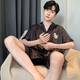 浪莎（LangSha）男士睡衣夏季冰丝短袖裤纯色黑色夏天薄款男生仿真 丝家居服套装 12532【云朵棉绉布款】 L 建议身高170左右体重100-130