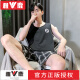 雅鹿睡衣男夏季背心短裤青年学生可外出家居服夏天中老年宽松纯色套装 品牌H9928(短袖短裤) L (建议100-120斤)