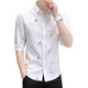 7-Viertel-Ärmel-Hemd Herren-Eis Silk kurzärmelig Schlanker Fit Trendy Smooth Shirt ohne bügeln Casual Tip Kragen 684 Black M 80-105jin [Jin ist gleich 0,5 kg]