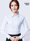 红豆（Hodo）春季扣领长袖衬衫女职业工装修身方领浅蓝色斜纹衬衣女打底工作服 浅蓝色 V领浅蓝斜纹15604 41 (4XL)