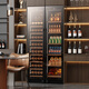 BAIKAILUN double-door thermostatic wine cabinet with double-door brown glass seamlessly embedded in large-capacity air-cooled frost-free office home tea beverage liquor wine fruit preservation refrigerator 1.8 meters | brown glass dual temperature zone | hanging cup red wine display model 210 bottles thin section