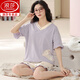 Langsha Brand Pajamas para mujeres en verano algodón puro algodón delgado pantalones cortos de manga corta dibujos animados de conejo blanco