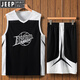 
Jeep (JEEP) summer fat plus size plus size vest men's basketball uniform sports large size sleeveless T-shirt cool quick-drying fitness running suit black gray [vl + shorts 688] 6XL [200-220Jin [Jin equals 0.5 kg]]