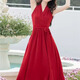 
Geshihui red dress for women in summer new suspender skirt halter skirt seaside vacation style pure hot girl mid-length skirt red halter dress M