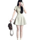 
ZIPJBX short-sleeved dress with small fragrance style waist-hugging and slimming A-line skirt-feeling temperament women's clothing Black #1283 2XL