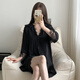 Bei Yifu-Shirt und Pyjamas für Frauen, sexy 2025 neuer Freundeshänger, reine und sexy Atmosphäre, langärmeliges Oberteil, dünn 12357# schwarz, einzelne Größe (geeignet für 80-145jin [Jin gleich 0,5 kg])