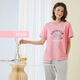 Shile spring and summer thin pure cotton couple home clothes round neck loose and comfortable pajamas short-sleeved trousers home suit can be worn outside Peach Blossom Pink/Female 2XL
