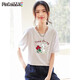 品彩（PinCai）短袖t恤女夏兔子玫瑰印花上衣圆领时尚休闲打底衫 P143T1517