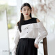 Gloria shirt white solid color women's fake two-piece contrasting design commuter high-end top shirt 1E2L3E210 03W original white XS