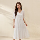 
Fiber Show [Literary and Artistic V-neck Dress for Age Reducing Jacquard V-neck Dress] Large Size Women's Fat mm2025 Summer New Style 1656 Bei White 3XL