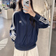 Adidas Clover Men and Women 2025 Summer Classic Striped Stand Collar Navy Retro Veste IR9893 Navy IR9893 One Taille XS